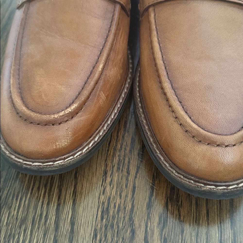 Vince Camuto Men's Cognac Leather Penny Loafers with Blue Lining - Picture 7 of 8